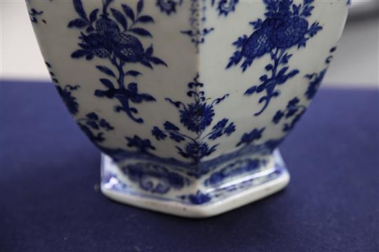 A pair of Chinese blue and white hexagonal baluster vases,
